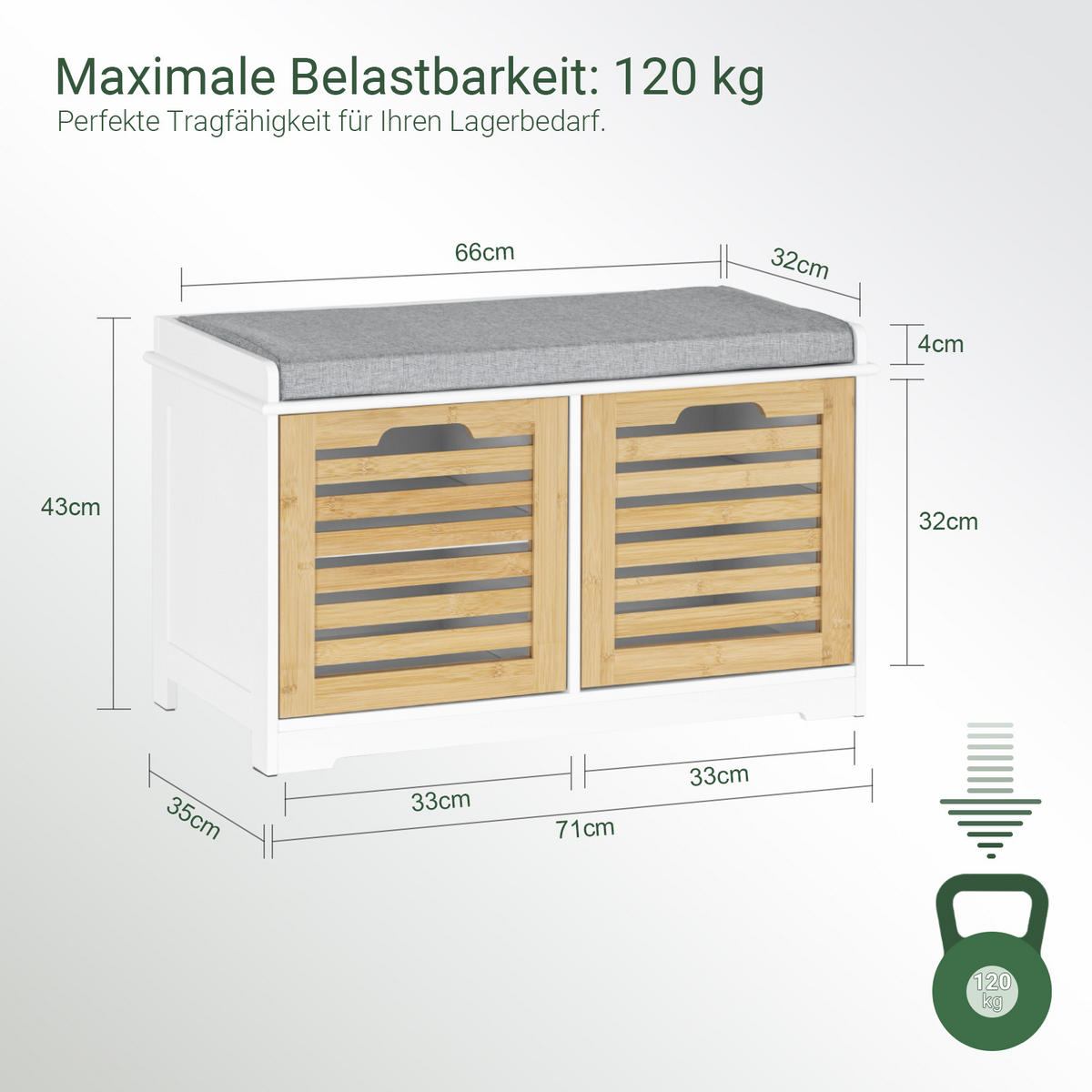 SCHUHBANK Weiß-Natur - Weiß/Naturfarben, Holzwerkstoff (71/43/35cm) - SoBuy