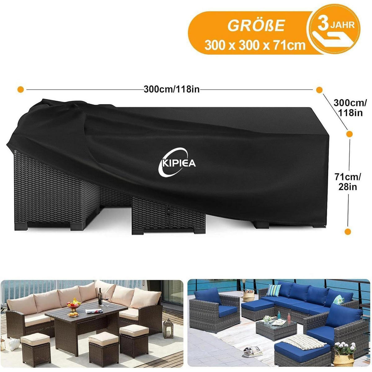 GARTENMÖBEL Abdeckung 420D Oxford 300 x 300 x 71 cm - Schwarz, Textil (300/71/300cm)
