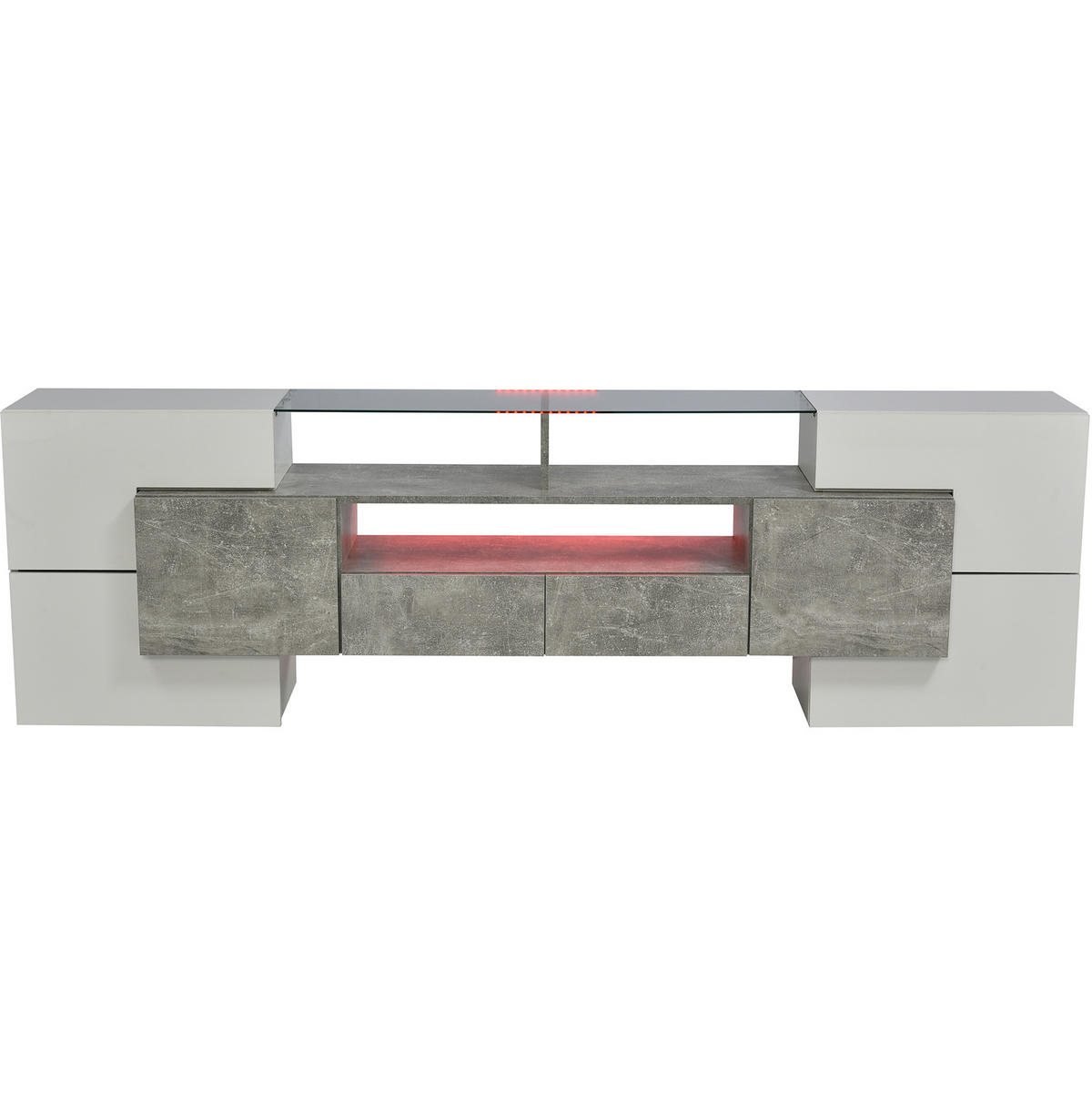 TV ormarić 200/35/60 cm bijeli visokog sjaja i sivi od MDF-a s LED rasvjetom i staklenom površinom - bijela, drvni materijal (200/60/35cm) - OKWISH