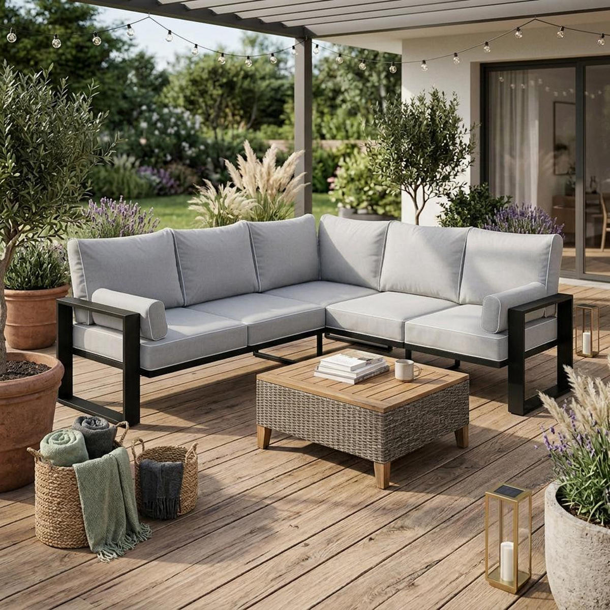 LOUNGEECKTEIL Verdino 2R2 mit Metallrahmen 207 cm anthrazit - Anthrazit, Metall (207/90/207cm) - Beautysofa