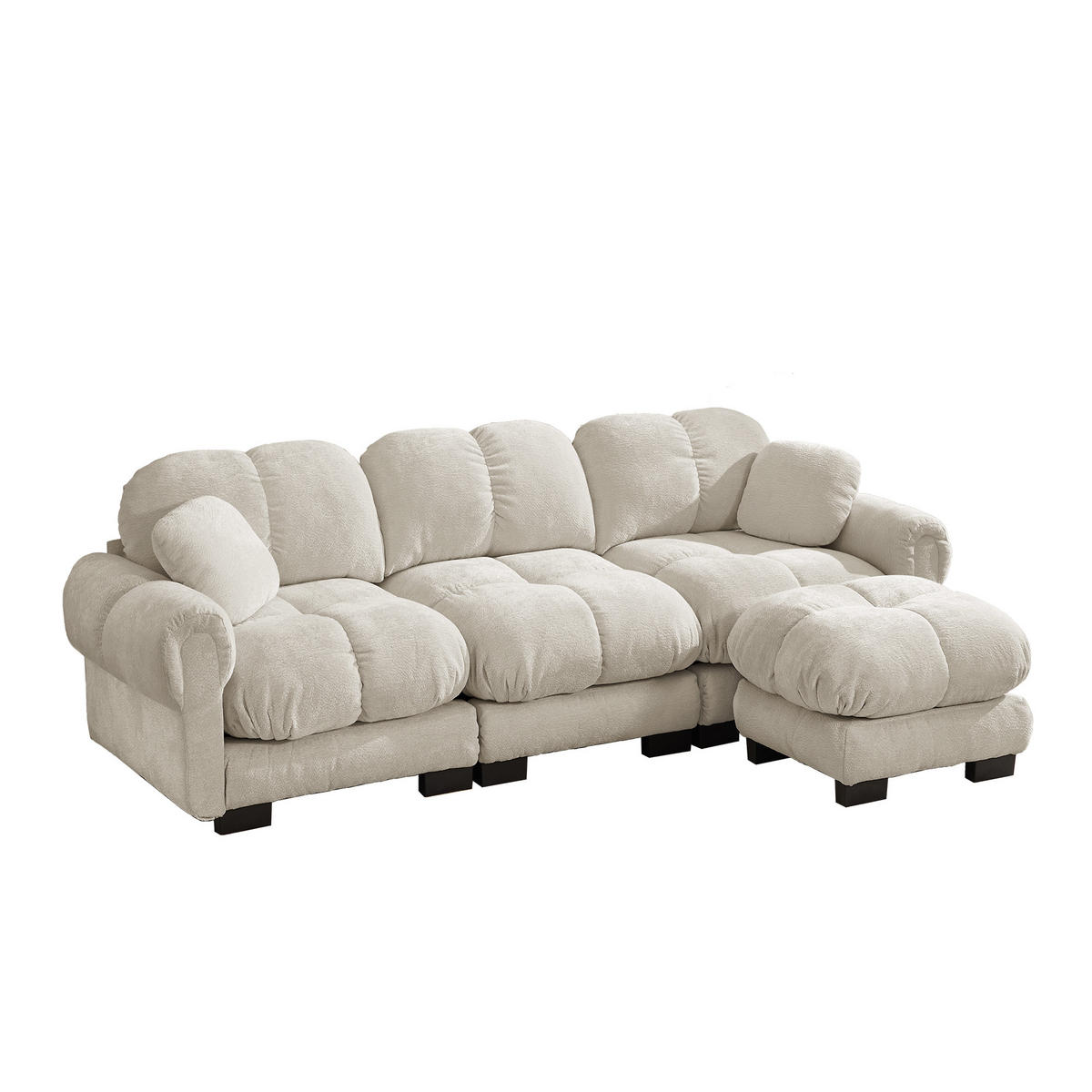 ECKSOFA 260/149/90 cm Hellkhaki Cord mit mobiler Ottomane und 2 kleinen Dekokissen - Kaschmir/Graubraun, Textil (260/149cm) - Oxeza