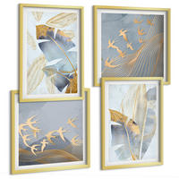 BILDER SET 4er Set - 50x50 cm & 40x60 cm Goldrahmen - Blaubeige Blätter im Hintergrund - Goldfarben, Kunststoff (50/50cm) - TULUP