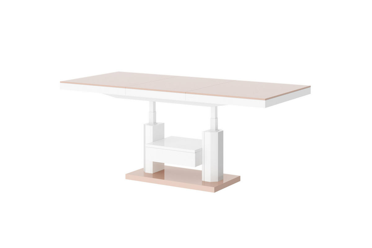 COUCHTISCH rechteckig höhenverstellbar ausziehbar Schublade 120/75/56 cm - Weiß Hochglanz/Cappuccino, Holzwerkstoff (75/120/56cm) - designimpex