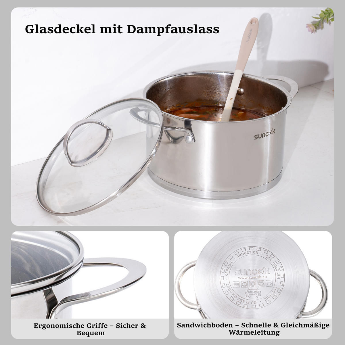 KOCHTOPFSET TG1 6-teilig - Silberfarben, Metall - SUNCOK
