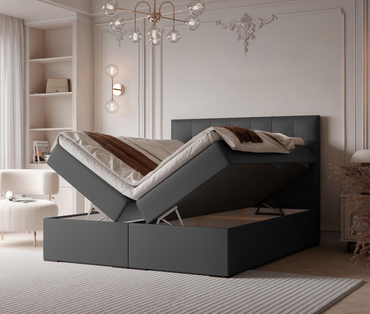 BOXBETT IMPERIAL 200/200 cm, in Schwarz, mit Matratze und Topper - Schwarz, Holzwerkstoff/Textil (200/200cm) - Idohome