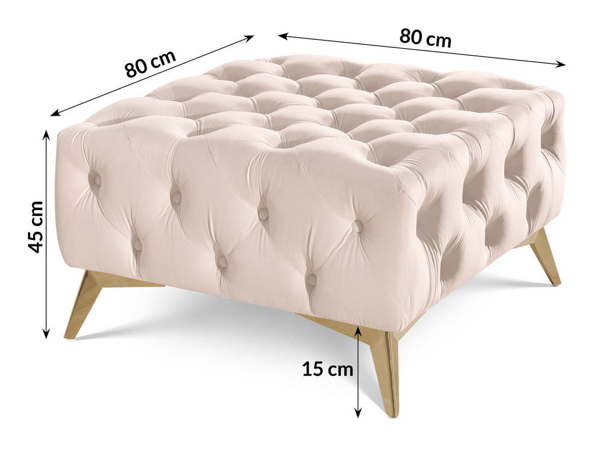 HOCKER Chesterfield Whitby Beige Samt mit goldenen Füßen - Beige/Goldfarben, Holz/Textil (80/45/80cm) - S-Style Möbel
