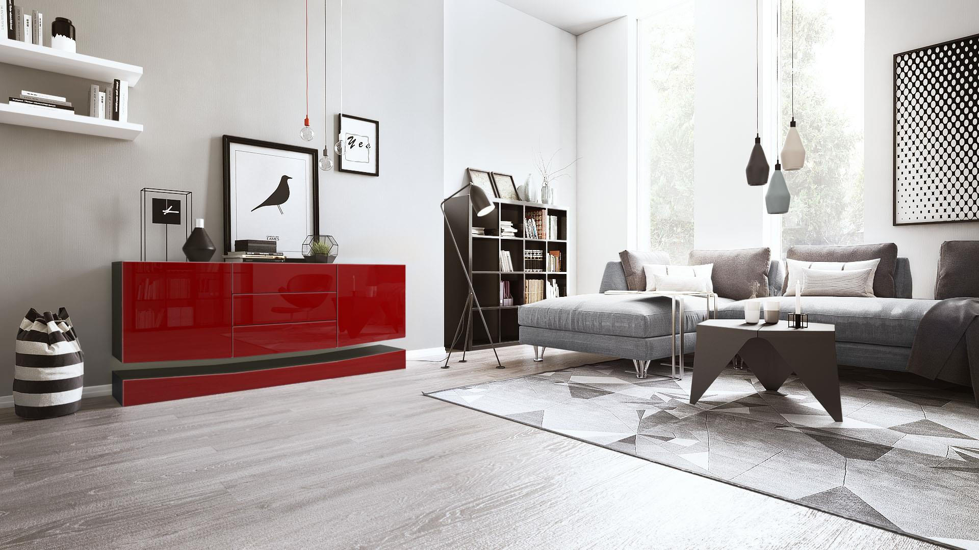 SIDEBOARD City Fronten in Bordeaux Hochglanz - Bordeaux, Holzwerkstoff (178/82/39cm) - Vladon