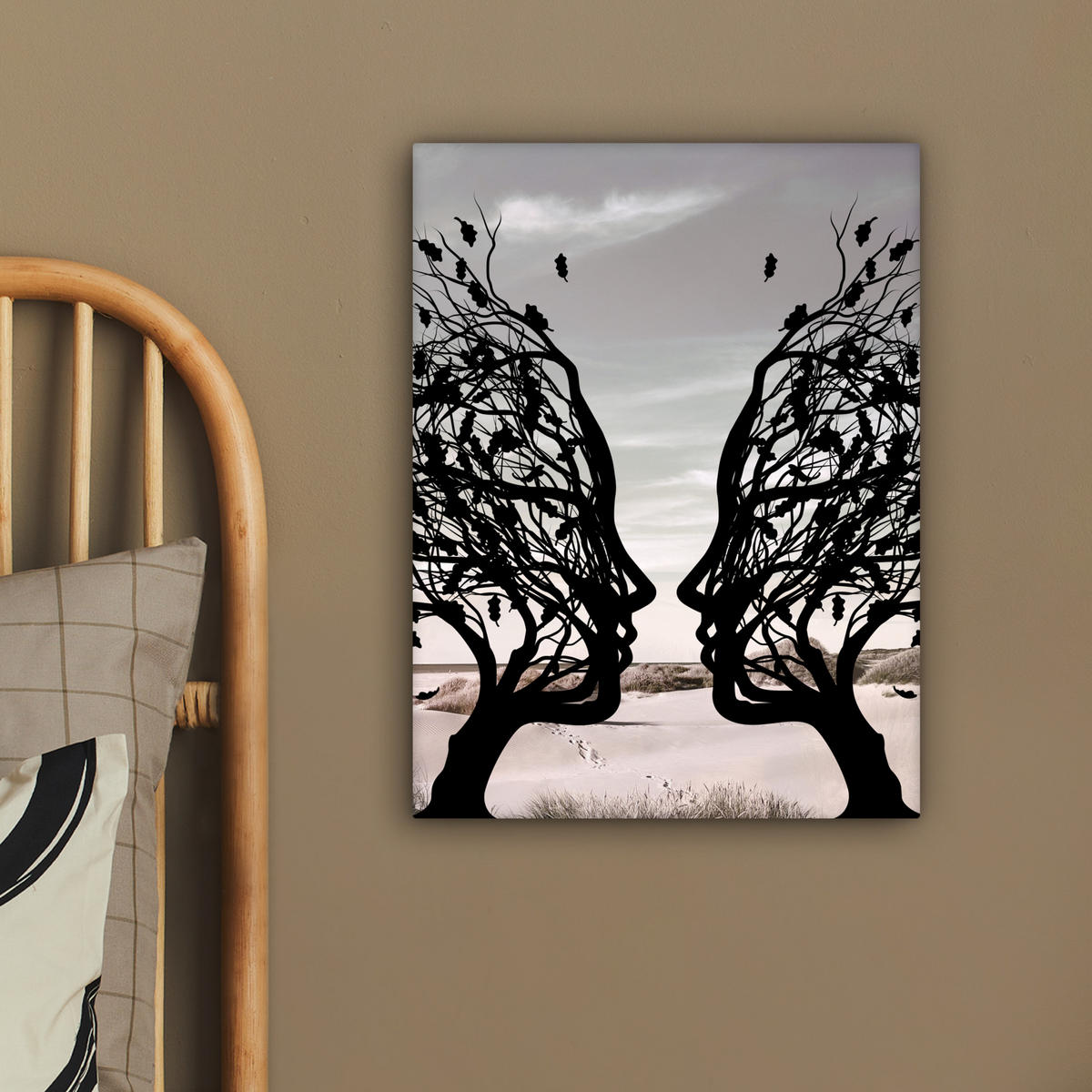 LEINWANDBILD Strand - Meer - Menschen - Baum - Moderne Kunst 30x40 cm - Hellgrau, Textil (30/40cm) - MuchoWow