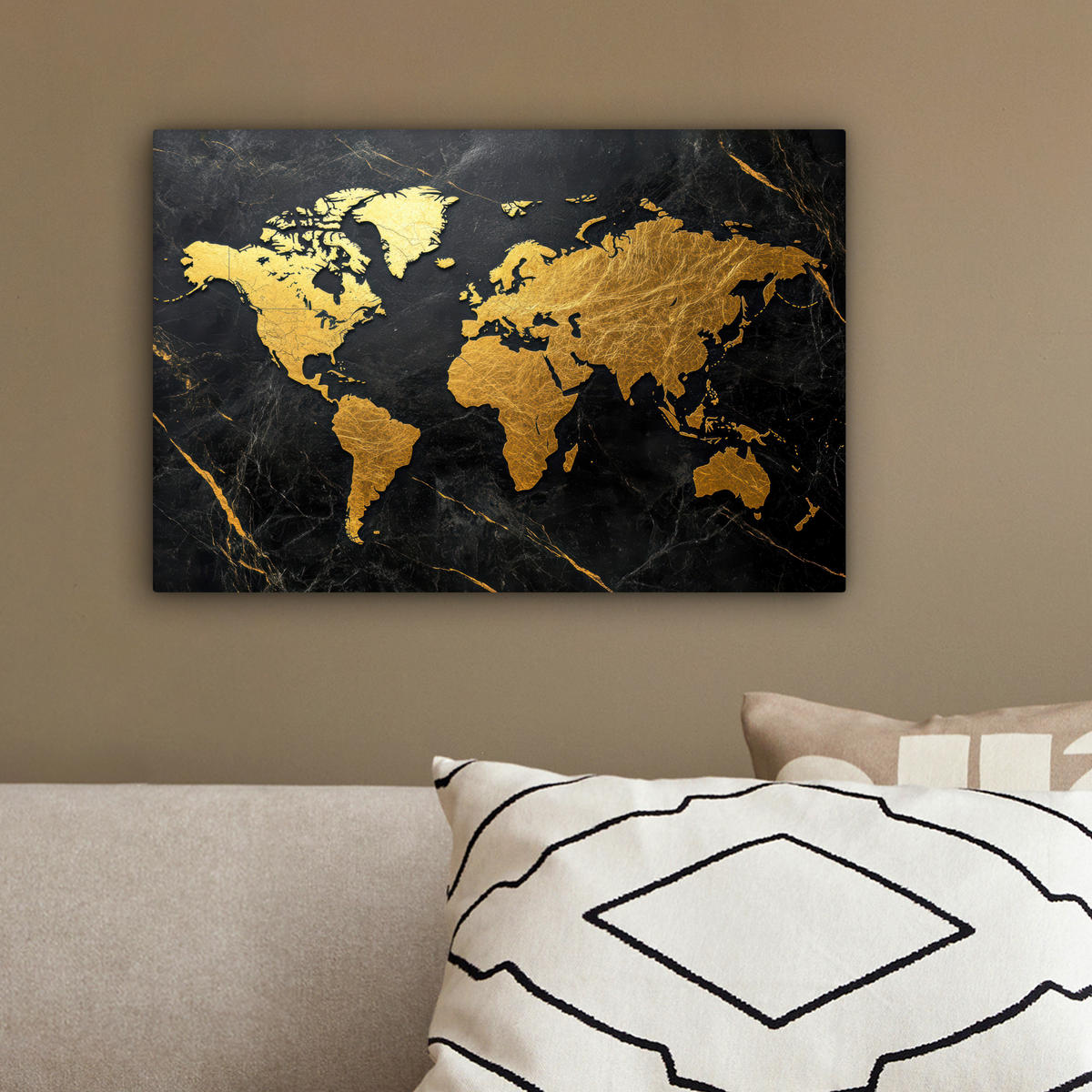 LEINWANDBILD Weltkarte - Gold - Marmor 30x20 cm - Goldfarben, Textil (30/20cm) - MuchoWow