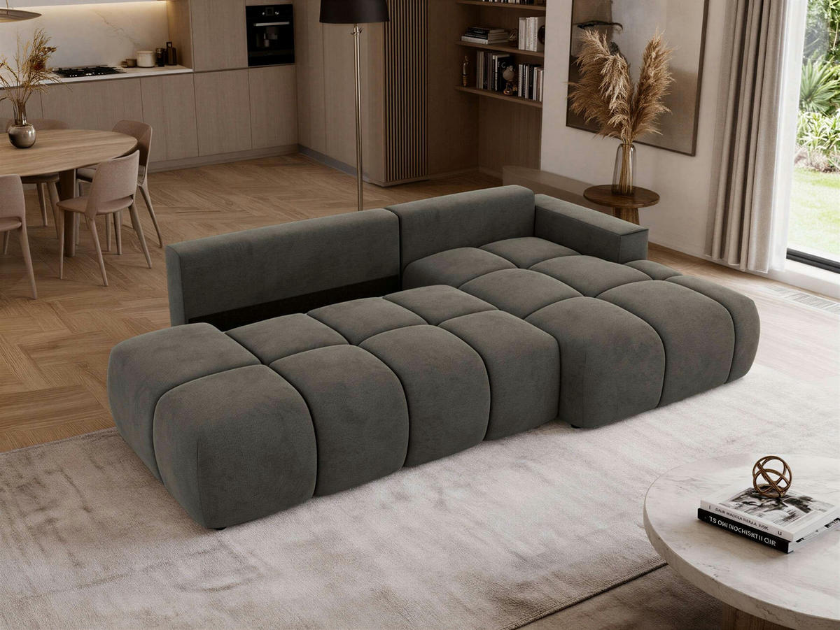 ROHOVÁ SEDAČKA LORAN L Tmavě šedý Samet - Pravá - černá/tmavě šedá, textil/plast (292/170cm) - MKS