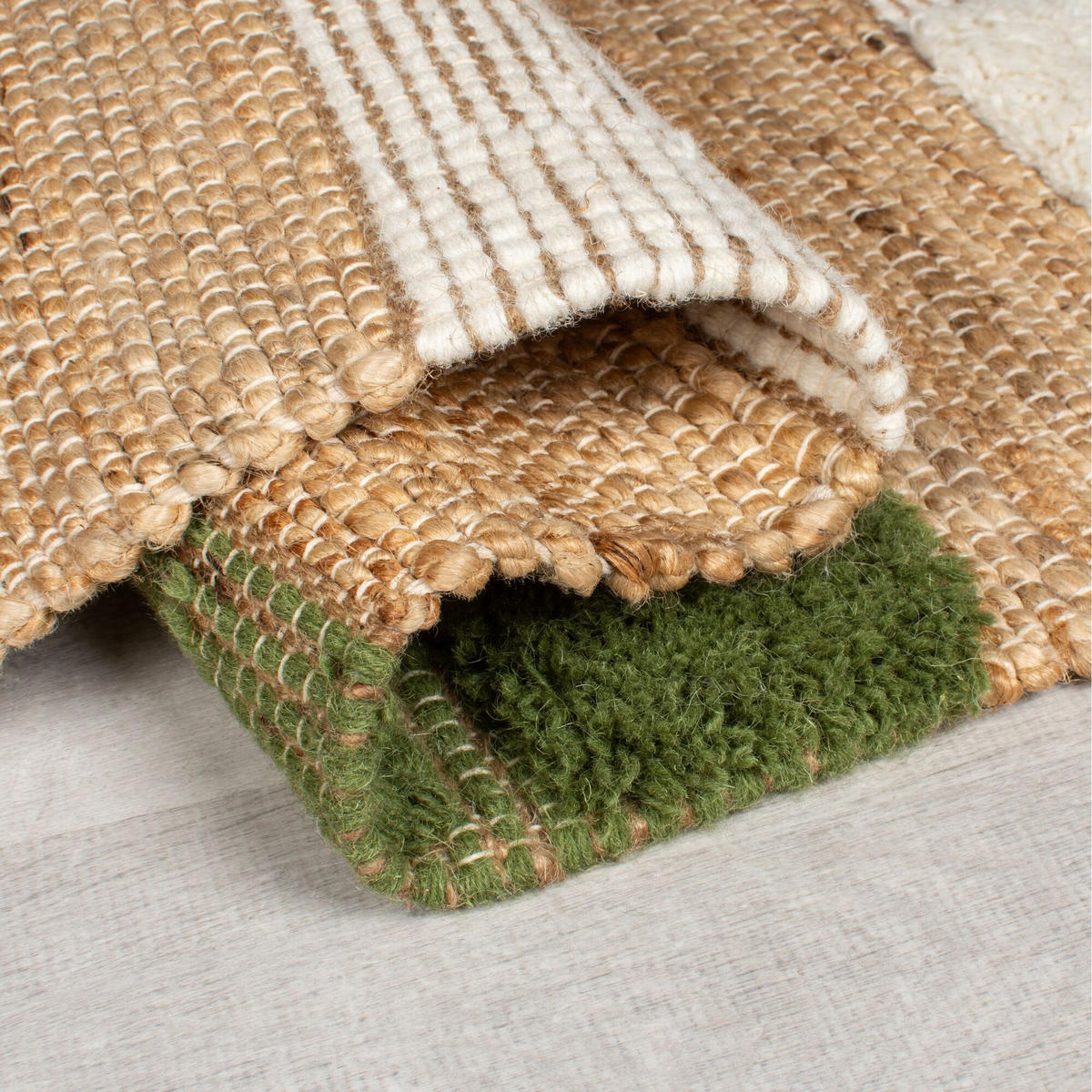 TEPPICH Hoch-Tief Struktur Gestreift, Patchwork-Optik, mit Fransen wendbar, Esszimmer schmutzabweisend Natur-Grün Rechteckig 120x170 - Grün, Textil (170/120cm) - KADIMA DESIGN