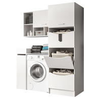 WASCHMASCHINENSCHRANK weiß Set 4-teilig, Waschmaschinenumbau 155 cm mit viel Stauraum - Silberfarben/Weiß, Glas/Holzwerkstoff (155/196/68cm) - Inn.Furn