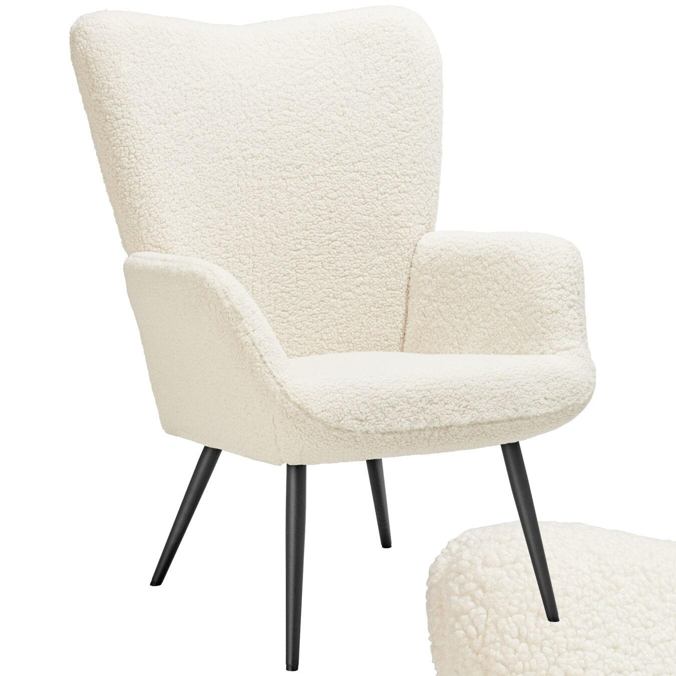 SESSEL Hygge,72 x 76 x 100,5 cm,Bouclé creme/schwarz - Creme/Schwarz, Kunststoff (72/100.5/76cm) - tectake
