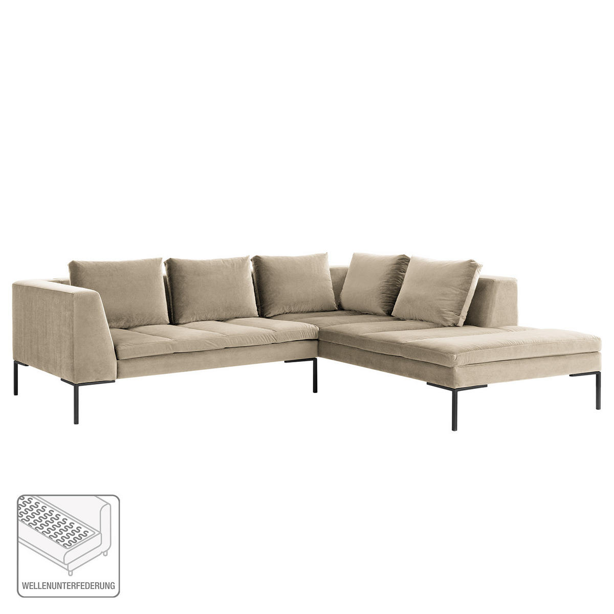 ECKSOFA mit Ottomane - Beige/Schwarz, Textil/Metall (255/230cm) - home24