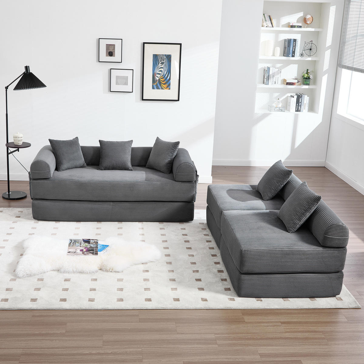 ECKSOFA 270/180/64 cm dunkelgrau aus Corduroy modular - Dunkelgrau, Textil (180/270cm) - OKWISH
