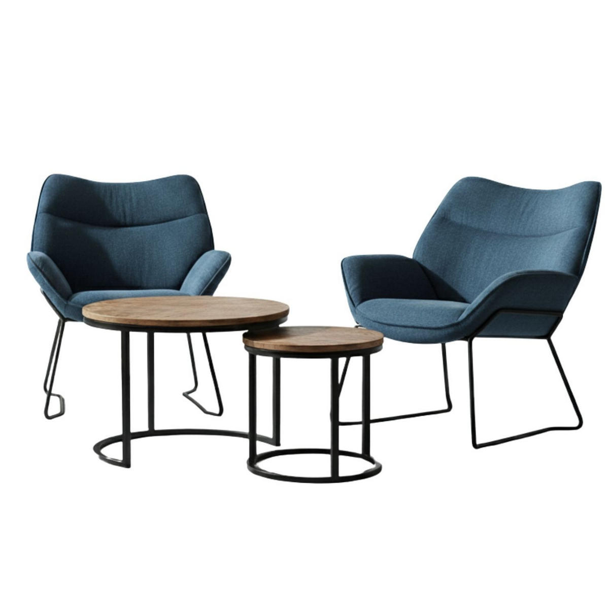 MÖBELSET Couchtisch Fermo, 2er Set Sessel Aliano blau - Blau/Schwarz, Holz/Textil (58/45/58cm) - bene living