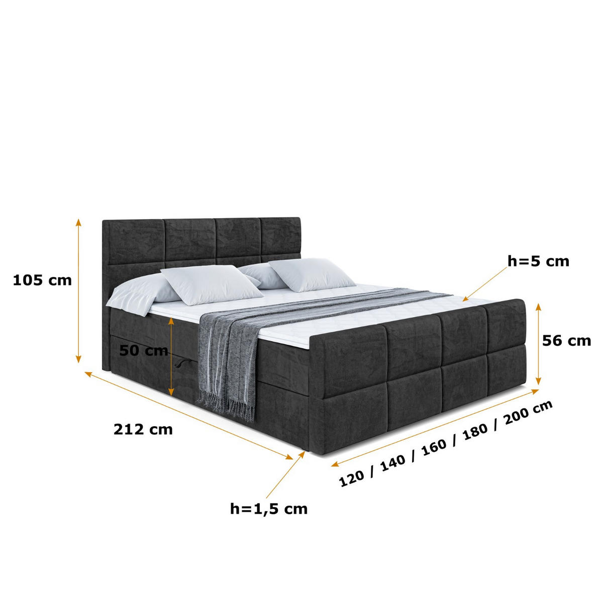 BOXBETT ARDENI-Z - 200x200 cm - H3 - Schwarz - Schwarz, Holzwerkstoff (200/200cm) - ALTDECOR
