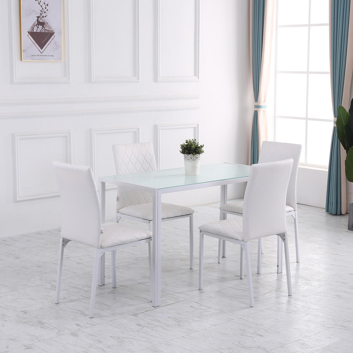 ESSTISCH Küchentisch für 4 Personen, Esszimmertisch für Küche Metall, Weiß - Weiß, Metall (120/60/75cm) - HOMCOM