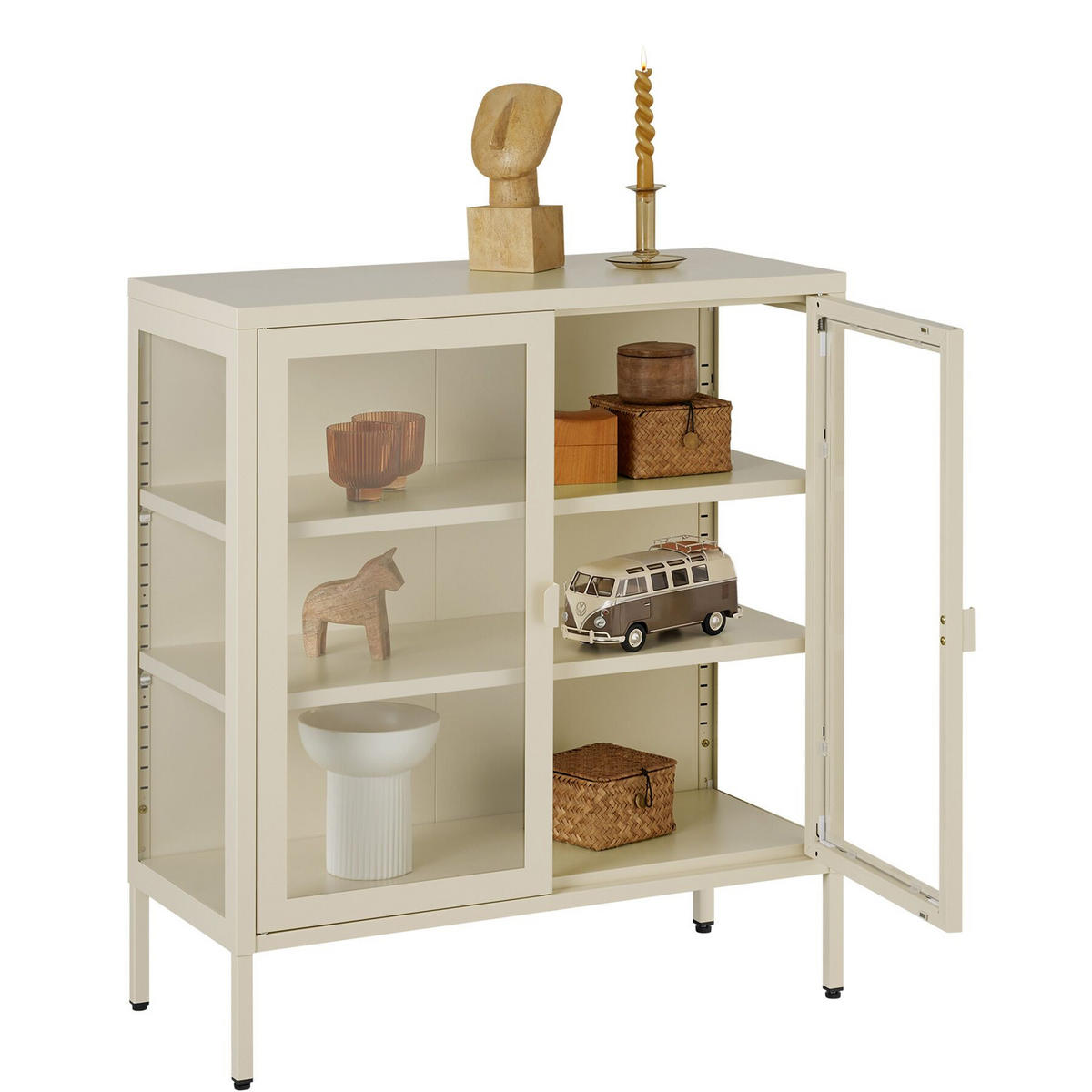 METALLVITRINE Baker, Kippschutz, höhenverstellbare Füße, creme - Creme, Metall (80/90.5/37cm) - tectake