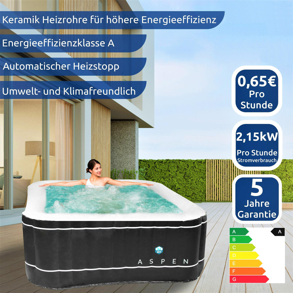 WHIRPOOL SPA Schwarz - Schwarz, Kunststoff (168/58/168cm) - Aspen