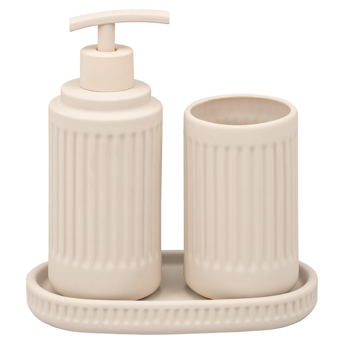 BAD-ACCESSOIRES-SET CASCINA, Soft-Touch, beige - Beige, Keramik (7/18/7cm) - eluno