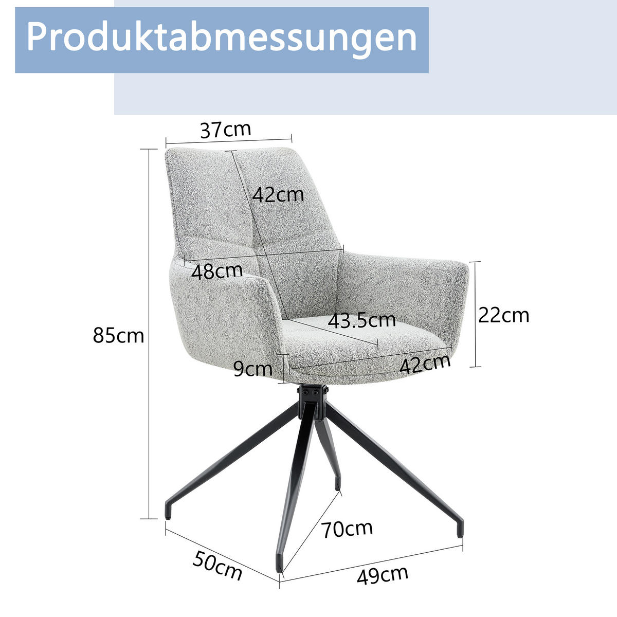ARMLEHNSTUHL-SET DE-36554 2 Stück mit Stoffbezug Hellgrau - Hellgrau, Metall (50/85/48cm) - ComfortXL