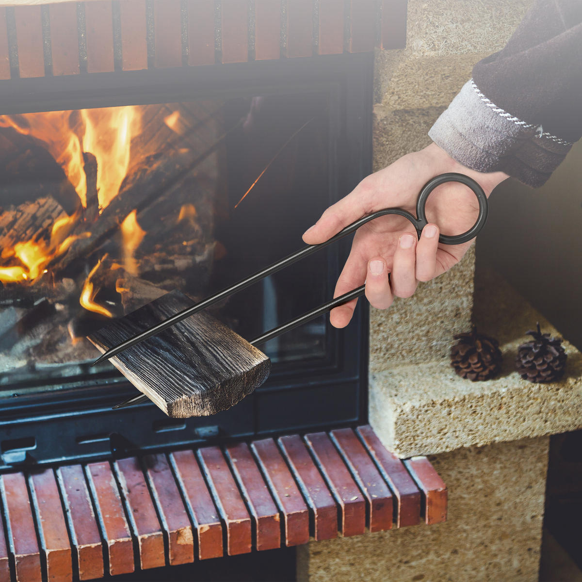 5-DIELNA súprava na krb - čierna, kov/textil (17/42/9cm) - Relaxdays