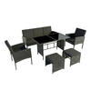 GARTENMÖBEL-SET mit 3-Sitzer Sofa, 2 Stühle, 2 Hocker mit schwarze Kissen - Schwarz, Metall - Home Collective