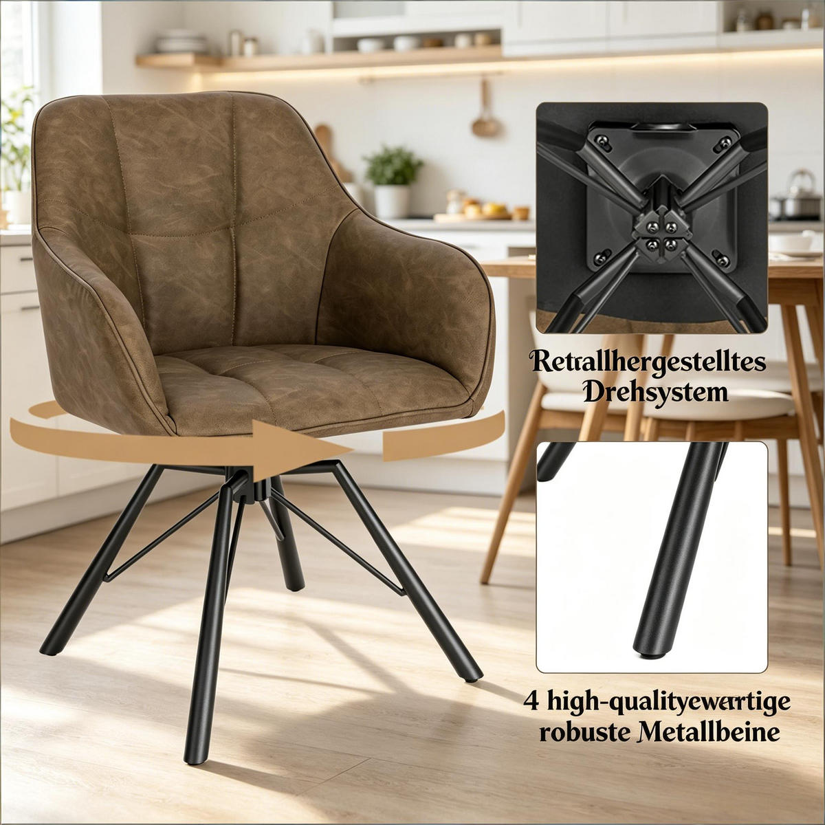 ESSSTUHL 2er-Set drehbar Braun Kunstleder Metall - Braun, Metall (54/82.5/57cm) - Meubliv