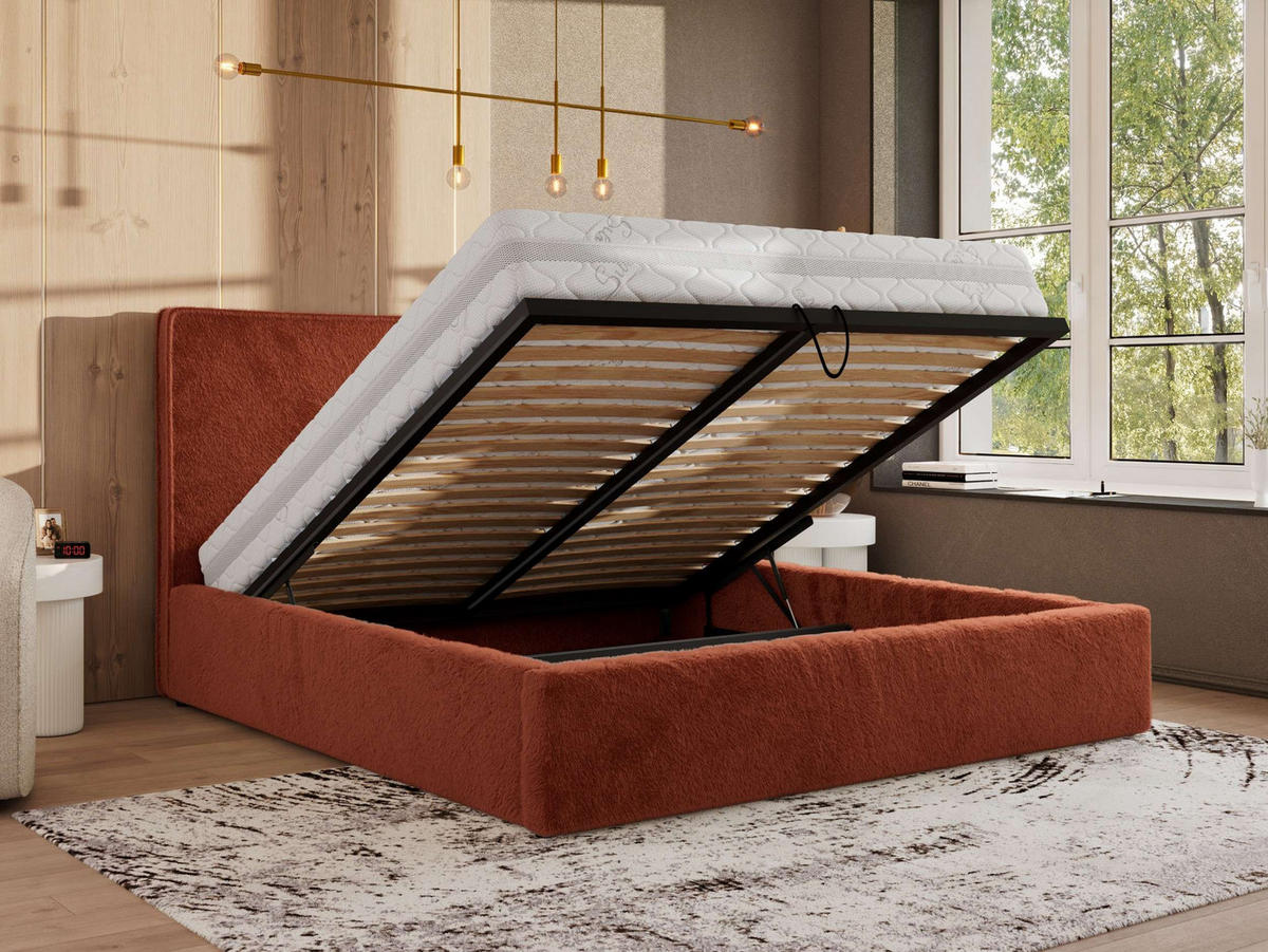 POLSTERBETT CORIVO CLASSIC 160/200 - Orange Plüsch - Schaum-Matratze - Orange, Textil (160/200cm) - MKS