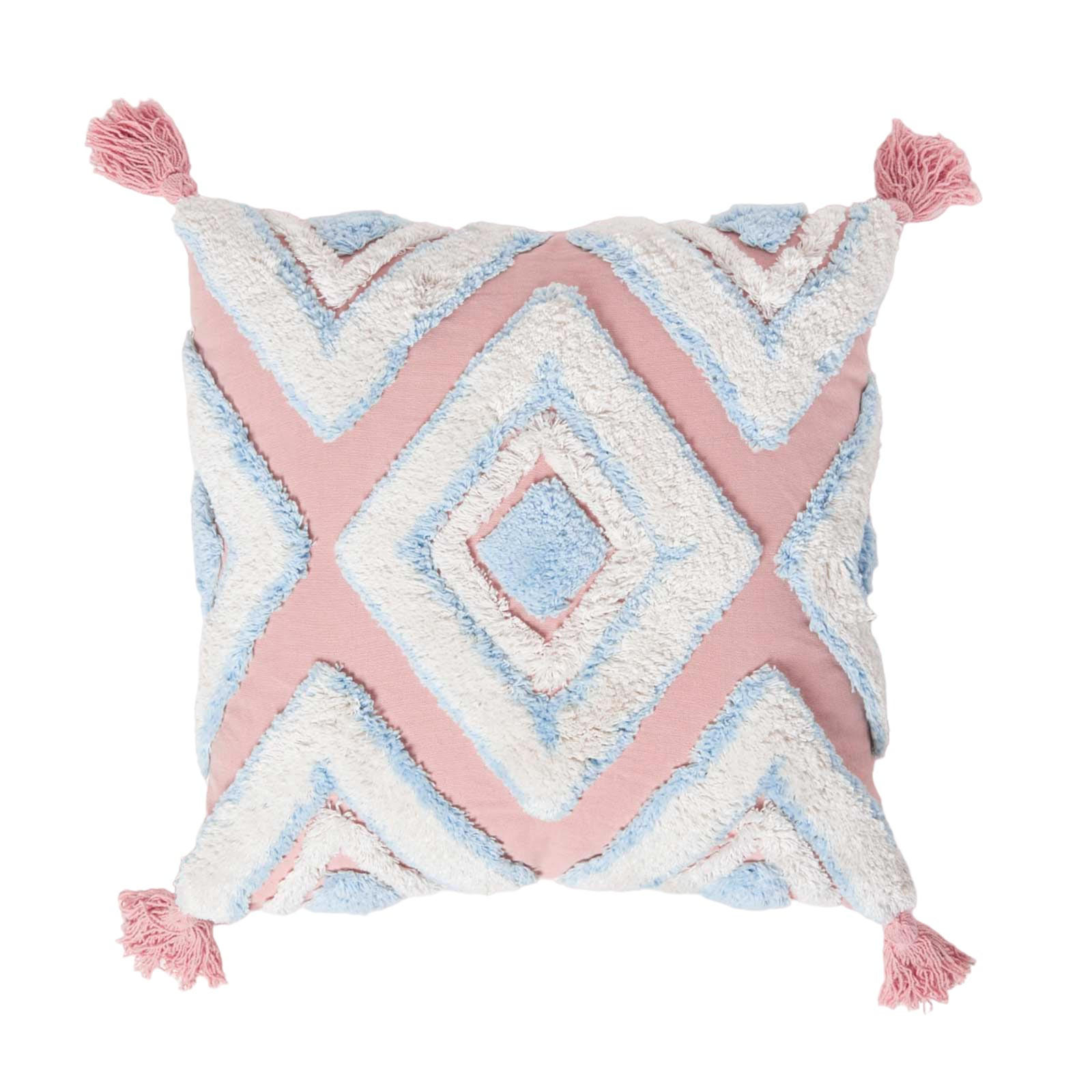 DEKOKISSEN Tufted blau-rosa 45/45 cm Boho-Style mit Quasten - Blau, Textil (45/45cm) - Homescapes