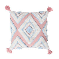 DEKOKISSEN Tufted blau-rosa 45/45 cm Boho-Style mit Quasten - Blau, Textil (45/45cm) - Homescapes