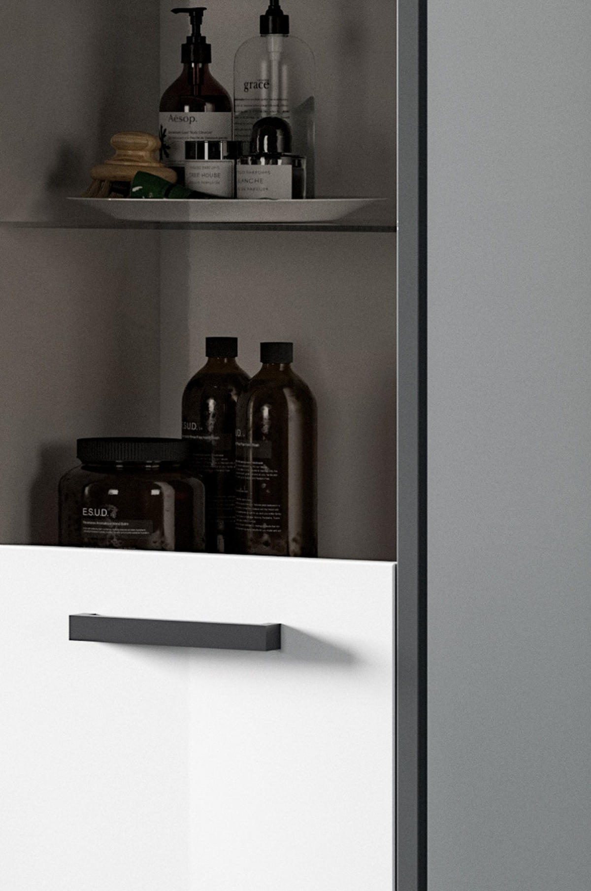 MIDISCHRANK weiß Hochglanz, grau 40 x 139 cm, Badkommode mit wechselbaren Türanschlag - Weiß Hochglanz/Schwarz, Glas/Holzwerkstoff (40/139/34cm) - Inn.Furn