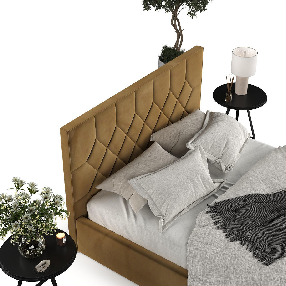 POLSTERBETT Brisa 140/200 cm Honiggelb im Kronos Stoff - Schwarz/Naturfarben, Holz/Holzwerkstoff (140/200cm) - AltaBeds