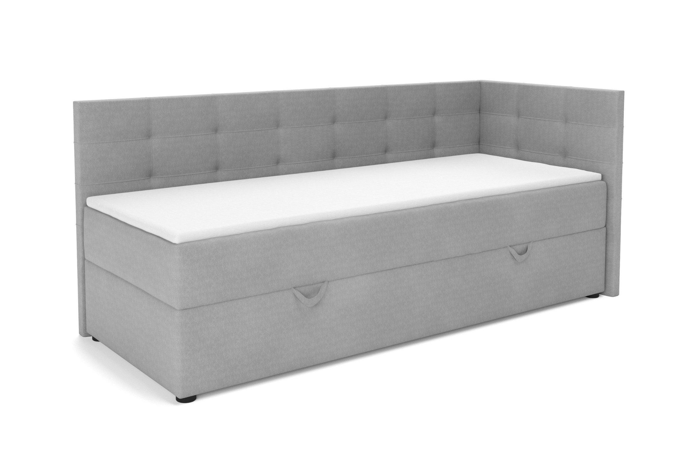 BOXBETT FAVIO 90/200 in Velours Hellgrau H4 - Schwarz, Holz/Holzwerkstoff (90/200cm) - Deine Möbel 24