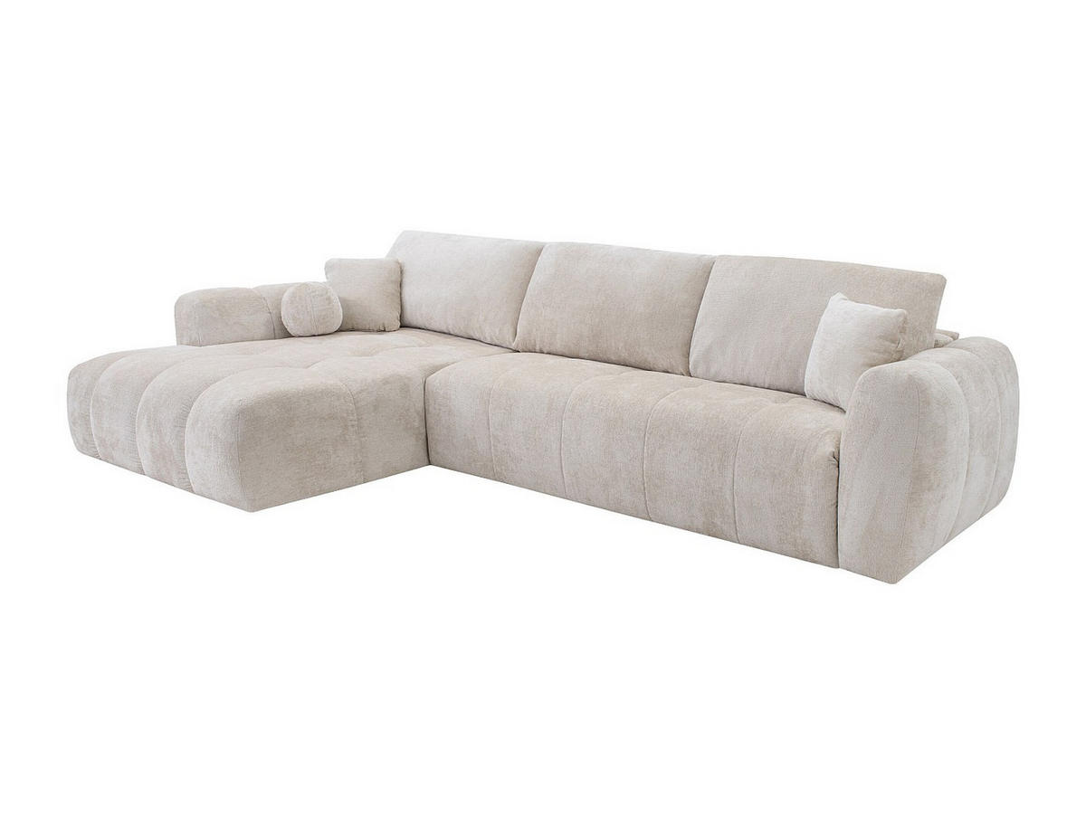 ECKSOFA links, Schnellschlaffunktion - Chenille-Stoff - Beige - Liegefläche 140 cm - 13 cm Memory-Schaum-Matratze - BRIVANO - Beige, Kunststoff/Textil (310/180cm) - Vente-Unique