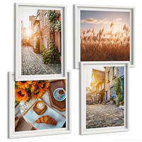 BILDER SET 4er Set - 50x50 cm & 40x60 cm Weißer Rahmen - Charmante Straßen mit Kaffee - Weiß, Kunststoff (50/50cm) - TULUP