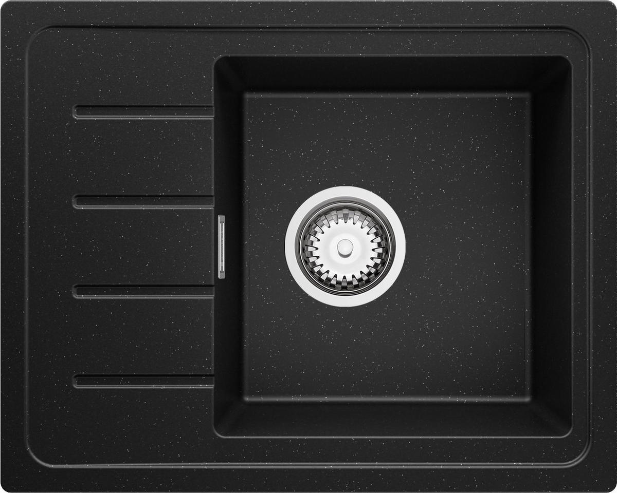 SPÜLBECKEN Kopenhagen Easy, 2-er set Schwarz Metallic 55/44 cm 1 Becken + Ablauf-Set ab 45er Unterschrank - Chromfarben/Schwarz Hochglanz, Kunststoff (55/17/44cm) - Primagran