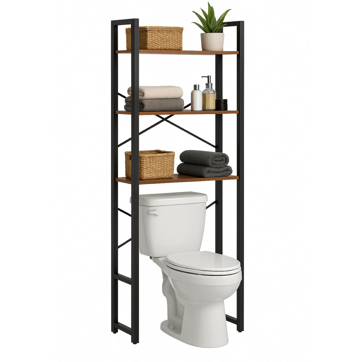 STANDREGAL Holzoptik Metall Dunkelbraun Schwarz für Waschmaschine 186×66×30 cm - Dunkelbraun/Schwarz, Holzwerkstoff/Metall (66/186/30cm) - Begryf