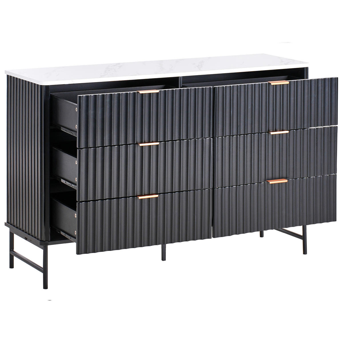 KOMODA s 6 zásuvkami Mramor Look/Černá Glastonbury - bílá, kompozitní dřevo (120/80/40cm) - Beliani