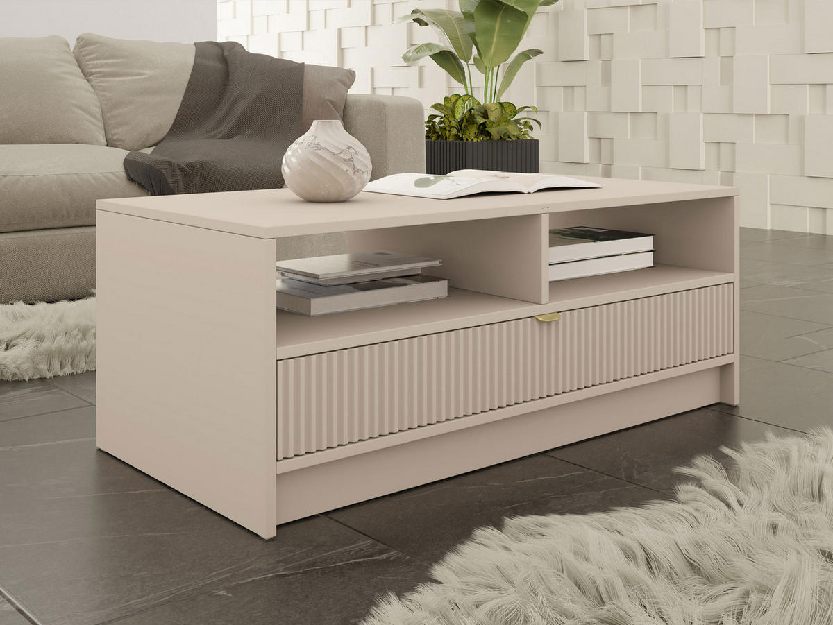 COUCHTISCH Tireno - Sandfarben/Goldfarben, Holzwerkstoff/Metall (50/100/40cm) - MIRJAN24