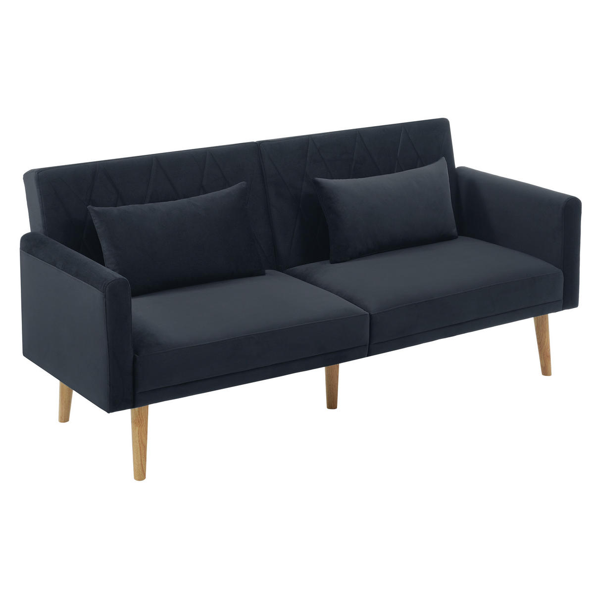 SCHLAFSOFA mit Schlaffunktion und verstellbaren Armlehnen Samt Schwarz 180/75/82 cm - Schwarz, Textil (180/82/75cm) - OKWISH