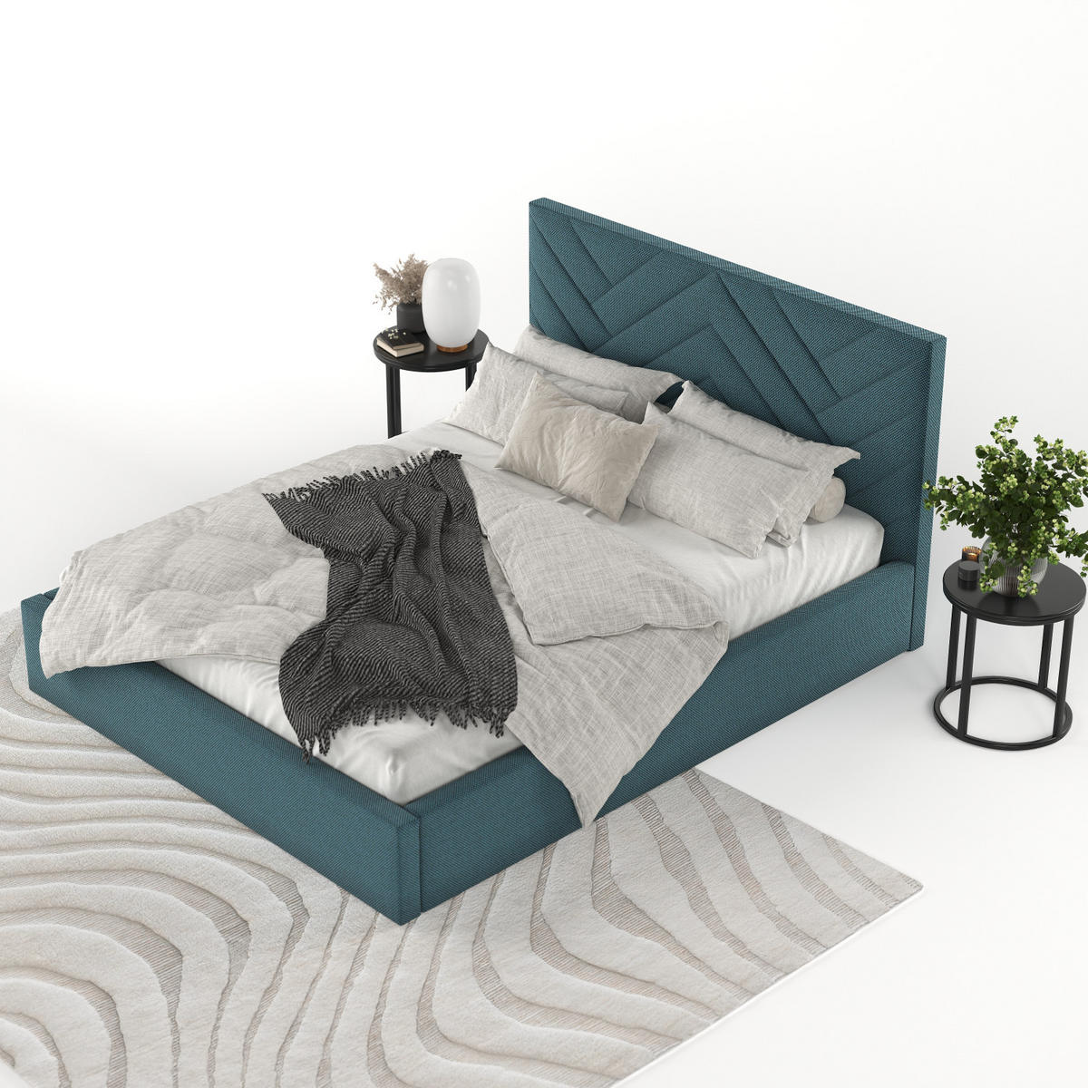 POLSTERBETT Arco 160/200 cm Türkis im Inari Stoff - Türkis/Schwarz, Holz/Holzwerkstoff (160/200cm) - AltaBeds