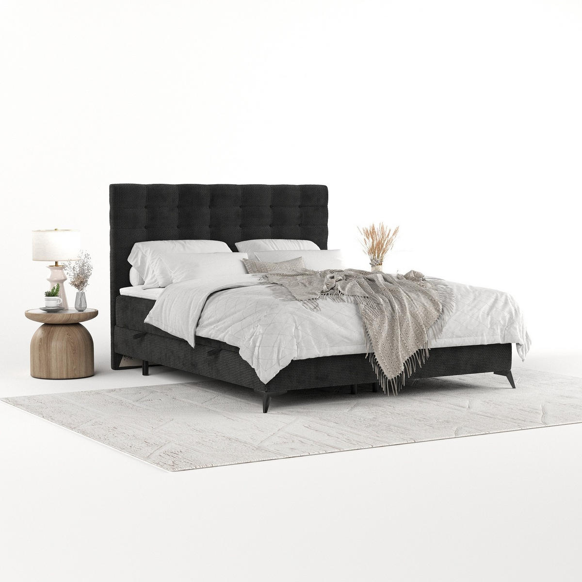 BOXBETT Niro 120/200 cm Schwarz im Bonita Stoff - Schwarz, Holz/Holzwerkstoff (120/200cm) - AltaBeds