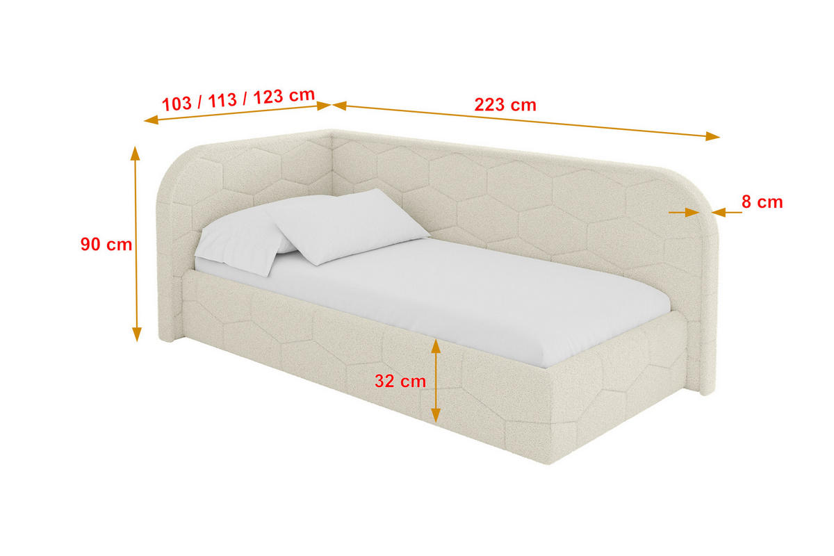 EINZELLBETT Jugendbett mit Bettkasten und Matratze H3/H4, Rechts - JAXY 90x200 Beige - Perlmutt, Holzwerkstoff/Textil (90/200cm) - ALTDECOR