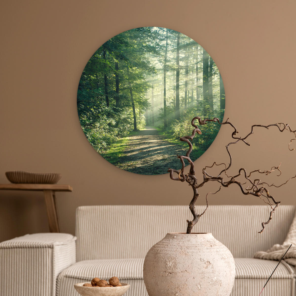 WANDBILD Wald - Weg - Sonne - Bäume - Grün - Natur 60x60 cm - Waldgrün, Kunststoff (60/60cm) - MuchoWow