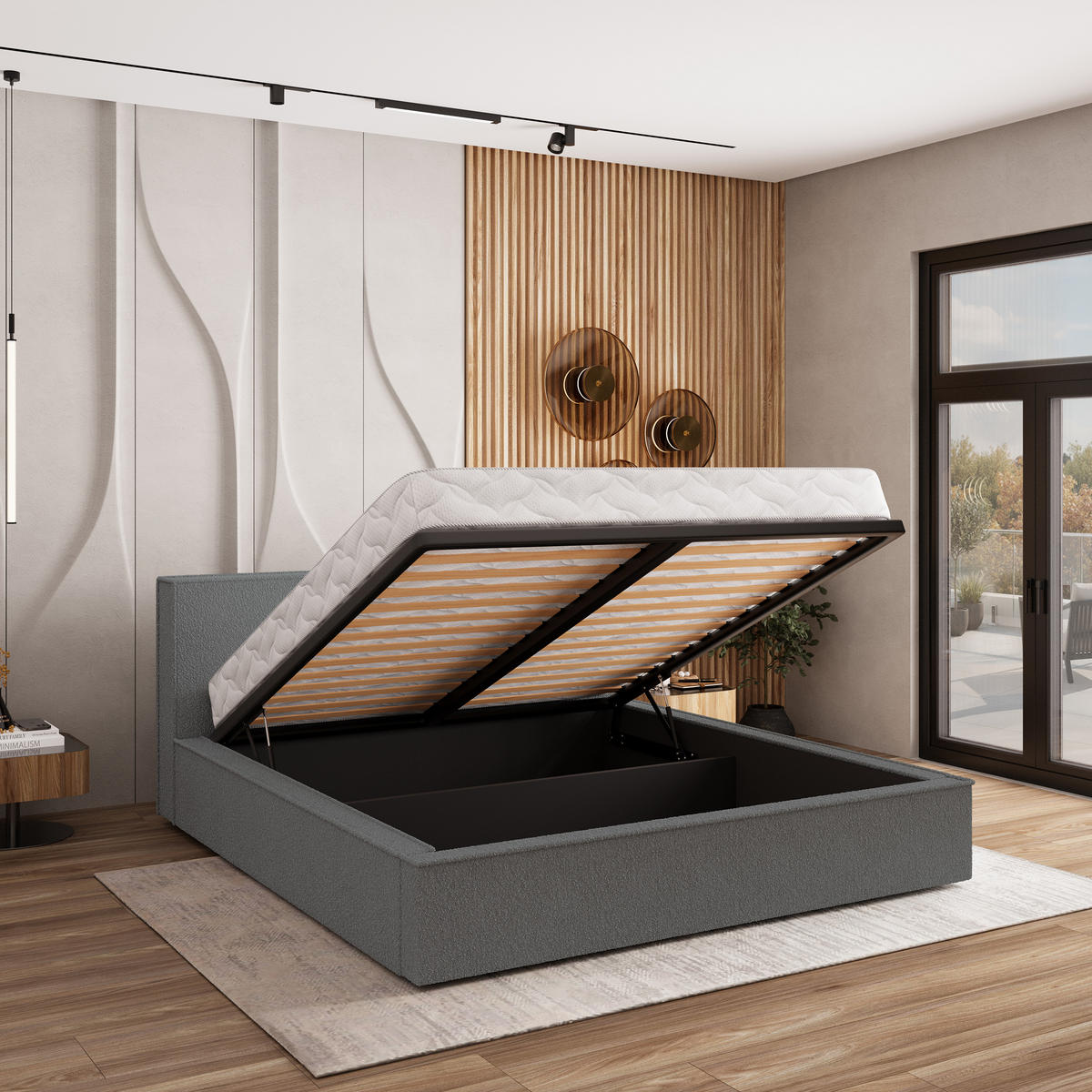 POLSTERBETT CELORA 180x200 cm mit Bettkästen - Grau - Grau, Holz (180/200cm) - MASSENO