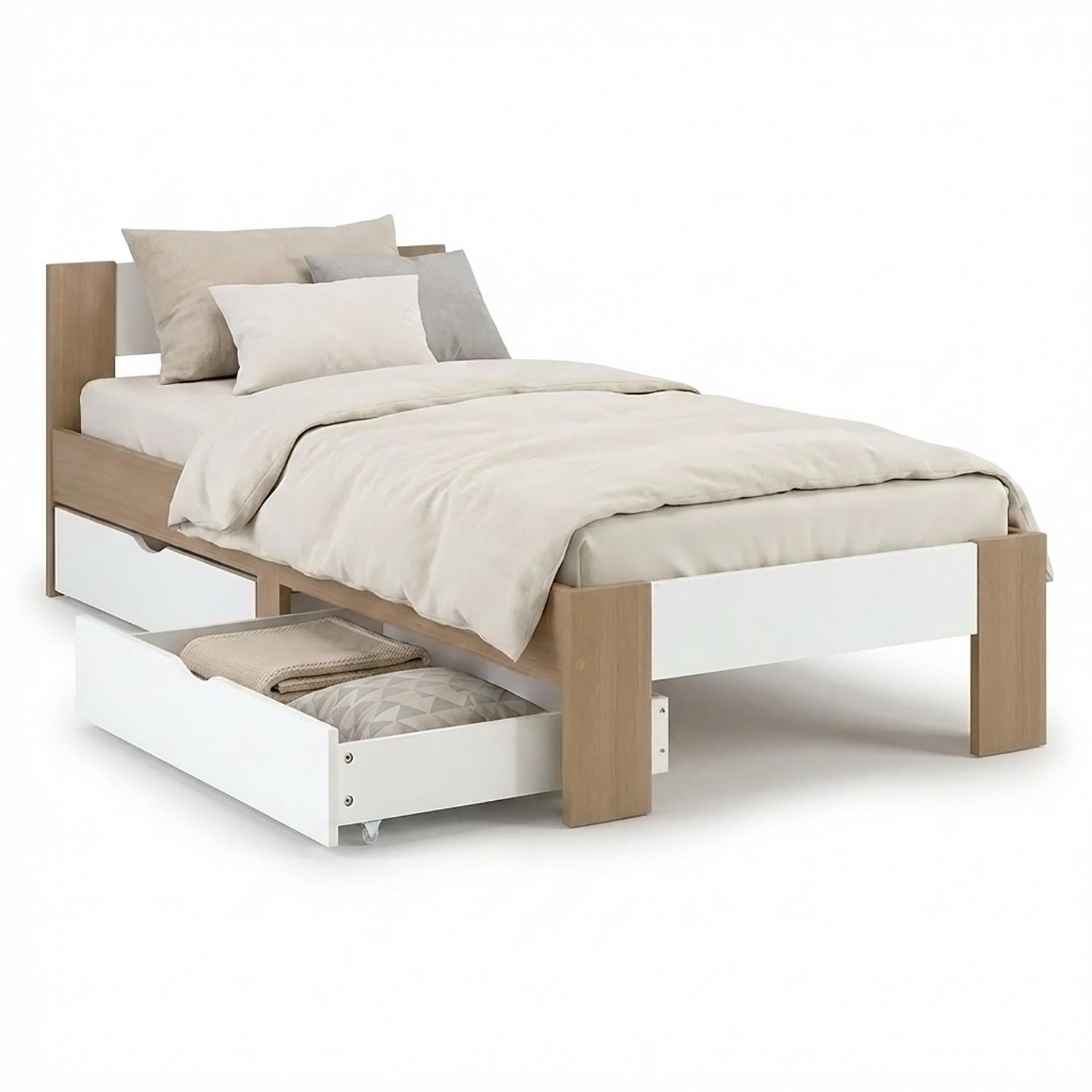 HOLZBETT Braun Weiß 90/200 cm mit 2 Bettkästen - Braun, Holz (90/200cm) - Homestyle4u