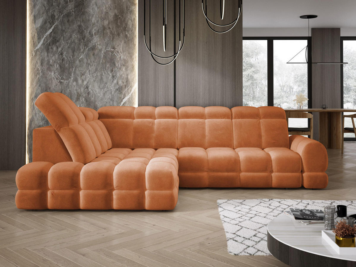 ECKSOFA TOLLO Salvador-stoff L-form 302x217x105 cm orange - Orange, Holz/Textil (302/217cm) - DomoHome