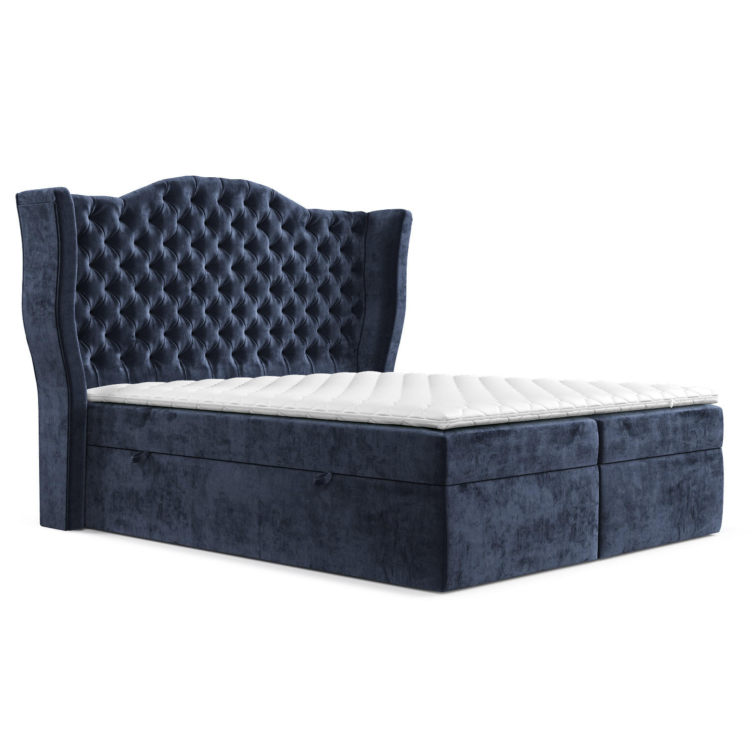 BOXBETT Royal Marineblau 140/200 cm im Chenille-Stoff - Schwarz/Dunkelblau, Holz/Holzwerkstoff (140/200cm) - Maison de Reve